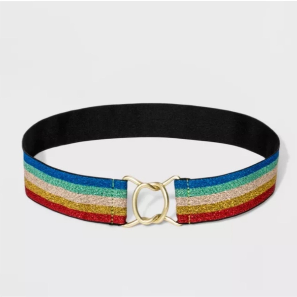Wild Fable Rainbow Metallic Belt S Stretch Gold Glitter Pride